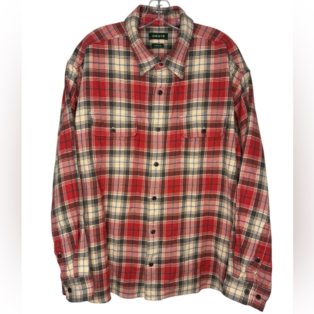 Orvis Men’s Heavyweight Long Sleeve Flannel Shirt – Red Plaid (XXL)